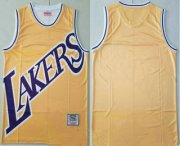 Wholesale Cheap Men's Los Angeles Lakers Yellow Big Face Mitchell Ness Hardwood Classics Soul Swingman Throwback Jersey