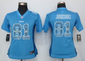 Wholesale Cheap Nike Lions #81 Calvin Johnson Light Blue Team Color Women\'s Stitched NFL Elite Strobe Jersey