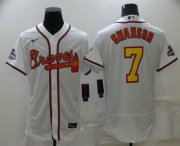 Wholesale Cheap Men's Atlanta Braves #7 Dansby Swanson White Gold 2021 World Series Champions Stitched MLB Flex Base Jersey