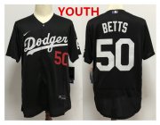 Wholesale Cheap Youth Los Angeles Dodgers #50 Mookie Betts Black With Red Number Stitched MLB Cool Base Nike Jersey