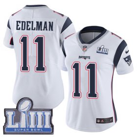 Wholesale Cheap Nike Patriots #11 Julian Edelman White Super Bowl LIII Bound Women\'s Stitched NFL Vapor Untouchable Limited Jersey