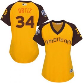 Wholesale Cheap Red Sox #34 David Ortiz Gold 2016 All-Star American League Women\'s Stitched MLB Jersey
