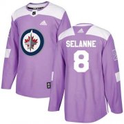 Wholesale Cheap Adidas Jets #8 Teemu Selanne Purple Authentic Fights Cancer Stitched NHL Jersey