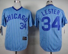 Wholesale Cheap Cubs #34 Jon Lester Blue(White Strip) Cooperstown Throwback Stitched MLB Jersey