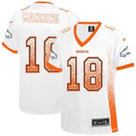 Wholesale Cheap Nike Broncos #18 Peyton Manning White Women\'s Stitched NFL Elite Drift Fashion Jersey