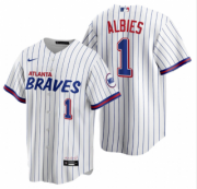 Wholesale Cheap Men's Atlanta Braves #1 Ozzie Albies White 2021 City Connect Stitched Jersey