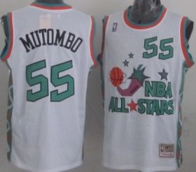 Wholesale Cheap NBA 1996 All-Star #55 Dikembe Mutombo White Swingman Throwback Jersey