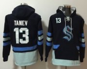 Wholesale Cheap Men's Seattle Kraken #13 Brandon Tanev Navy Ageless Must-Have Lace-Up Pullover Hoodie