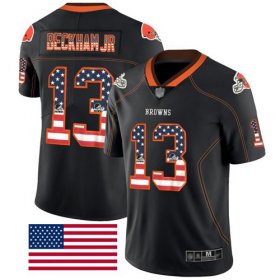 Wholesale Cheap Nike Browns #13 Odell Beckham Jr Black Men\'s Stitched NFL Limited Rush USA Flag Jersey