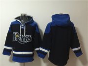 Wholesale Cheap Men's Tampa Bay Rays Blank Black Blue Lace-Up Pullover Hoodie