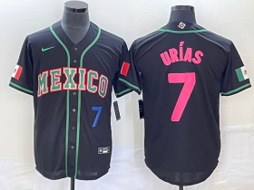 Wholesale Cheap Men\'s Mexico Baseball #7 Julio Urias Number 2023 Black Pink World Classic Stitched Jersey