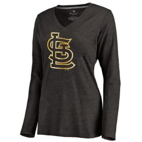Wholesale Cheap Women\'s St.Louis Cardinals Gold Collection Long Sleeve V-Neck Tri-Blend T-Shirt Black