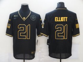 Wholesale Cheap Men\'s Dallas Cowboys #21 Ezekiel Elliott Black Gold 2020 Salute To Service Stitched NFL Nike Limited Jersey