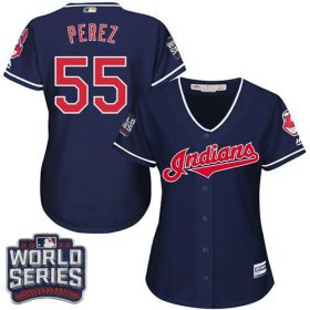 Wholesale Cheap Indians #55 Roberto Perez Navy Blue 2016 World Series Bound Women\'s Alternate Stitched MLB Jersey