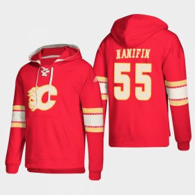 Wholesale Cheap Calgary Flames #55 Noah Hanifin Red adidas Lace-Up Pullover Hoodie
