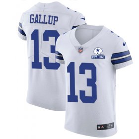 Wholesale Cheap Nike Cowboys #13 Michael Gallup White Men\'s Stitched With Established In 1960 Patch NFL New Elite Jersey
