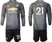 Wholesale Cheap Men 2020-2021 club Manchester united away long sleeve 21 black Soccer Jerseys