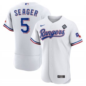 Men\'s Texas Rangers #5 Corey Seager White 2023 World Series Flex Base Stitched Baseball Jersey