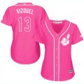 Wholesale Cheap Indians #13 Omar Vizquel Pink Fashion Women's Stitched MLB Jersey