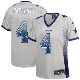 Wholesale Cheap Nike Cowboys #4 Dak Prescott Grey Women\'s Stitched NFL Elite Drift Fashion Jersey