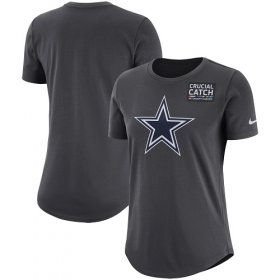 Wholesale Cheap NFL Women\'s Dallas Cowboys Nike Anthracite Crucial Catch Tri-Blend Performance T-Shirt