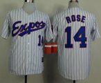 Wholesale Cheap Mitchell And Ness 1982 Expos #14 Pete Rose White(Black Strip) Throwback Stitched MLB Jersey