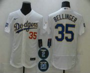 Wholesale Cheap Men's Los Angeles Dodgers #35 Cody Bellinger White Gold #2 #20 Patch Stitched MLB Flex Base Nike Jersey