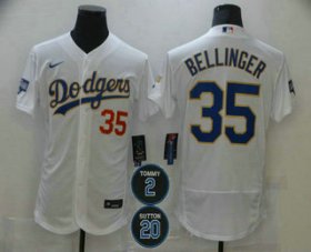 Wholesale Cheap Men\'s Los Angeles Dodgers #35 Cody Bellinger White Gold #2 #20 Patch Stitched MLB Flex Base Nike Jersey