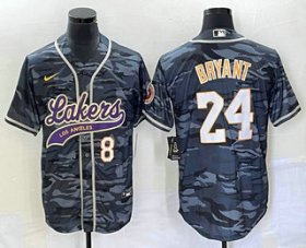 Wholesale Cheap Men\'s Los Angeles Lakers #8 #24 Kobe Bryant Black Camo With Patch Cool Base Stitched Baseball Jersey