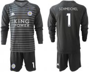 Wholesale Cheap Leicester City #1 Schmeichel Black Goalkeeper Long Sleeves Soccer Club Jersey