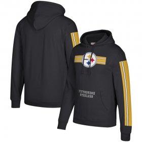 Wholesale Cheap Pittsburgh Steelers Mitchell & Ness Three Stripe Pullover Hoodie Black