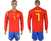 Wholesale Cheap Spain #7 Morata Red Home Long Sleeves Soccer Country Jersey