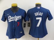 Wholesale Cheap Women's Los Angeles Dodgers #7 Julio Urias Navy Blue Pinstripe Stitched MLB Cool Base Nike Jersey