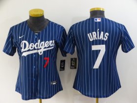 Wholesale Cheap Women\'s Los Angeles Dodgers #7 Julio Urias Navy Blue Pinstripe Stitched MLB Cool Base Nike Jersey