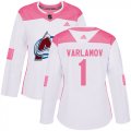 Wholesale Cheap Adidas Avalanche #1 Semyon Varlamov White/Pink Authentic Fashion Women's Stitched NHL Jersey