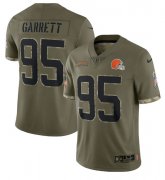 Wholesale Cheap Men's Cleveland Browns #95 Myles Garrett 2022 Olive Salute To Service Limited Stitched Jersey