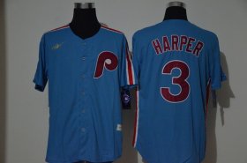 Wholesale Cheap Men\'s Philadelphia Phillies #3 Bryce Harper Light Blue Cooperstown Collection Stitched MLB Nike Jersey