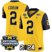 Cheap Men's Michigan Wolverines #2 Blake Corum Yellow Navy 2024 F.U.S.E. With 2023 National Champions Patch Stitched Jersey