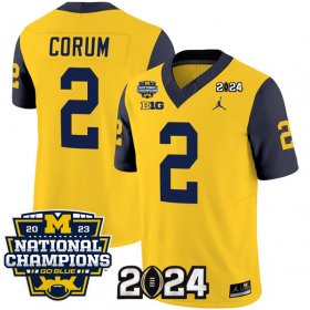 Cheap Men\'s Michigan Wolverines #2 Blake Corum Yellow Navy 2024 F.U.S.E. With 2023 National Champions Patch Stitched Jersey