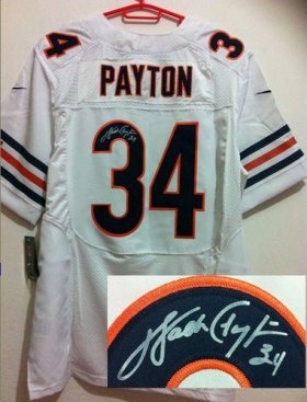 Wholesale Cheap Nike Bears #34 Walter Payton White Men\'s Stitched NFL Elite Autographed Jersey