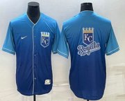 Cheap Men's Kansas City Royals Big Logo Nike Blue Fade Stitched Jerseys