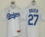 Wholesale Cheap Men's Los Angeles Dodgers #27 Trevor Bauer White Stitched MLB Cool Base Nike Jersey