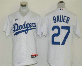 Wholesale Cheap Men\'s Los Angeles Dodgers #27 Trevor Bauer White Stitched MLB Cool Base Nike Jersey