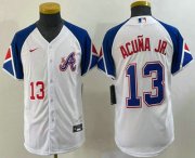 Wholesale Cheap Youth Atlanta Braves #13 Ronald Acuna Jr Number White 2023 City Connect Cool Base Stitched Jersey1