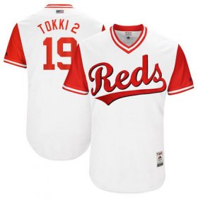 Wholesale Cheap Reds #19 Joey Votto White \"Tokki 2\" Players Weekend Authentic Stitched MLB Jersey