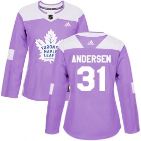 Wholesale Cheap Adidas Maple Leafs #31 Frederik Andersen Purple Authentic Fights Cancer Women\'s Stitched NHL Jersey