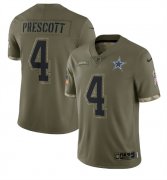 Wholesale Cheap Men's Dallas Cowboys #4 Dak Prescott 2022 Olive Salute To Service Limited Stitched Jersey