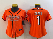 Wholesale Cheap Women's Cincinnati Bengals #1 JaMarr Chase Orange With Patch Cool Base Stitched Baseball Jersey