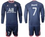 Wholesale Cheap Men 2021-2022 ClubParis Saint-Germainhome blue Long Sleeve 7 Soccer Jersey