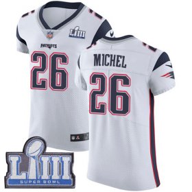 Wholesale Cheap Nike Patriots #26 Sony Michel White Super Bowl LIII Bound Men\'s Stitched NFL Vapor Untouchable Elite Jersey